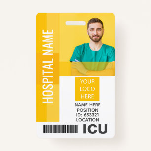 Yellow Employee Photo, Bar Code, Logo ICU ID Badge