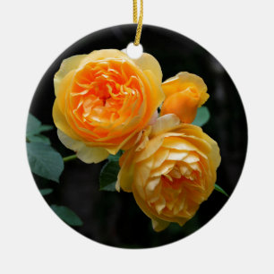 Yellow English Roses Ceramic Ornament