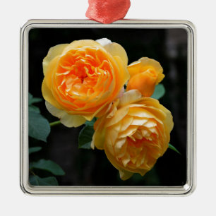 Yellow English Roses Metal Ornament