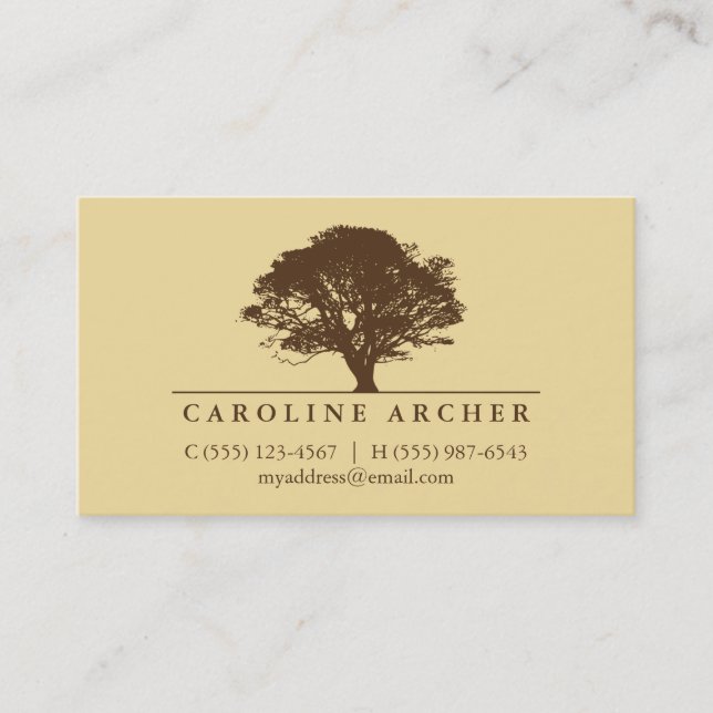 Yellow eternal oak tree elegant style nature calling card (Front)