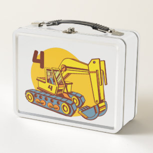 Yellow Excavator - 4th Bithday Gift Metal Lunch Box