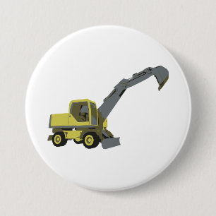 Yellow Excavator Construction Machinery 3 Inch Round Button