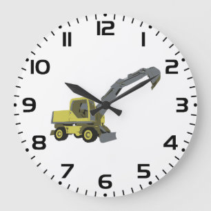 Yellow Excavator Construction Machinery Large Clock