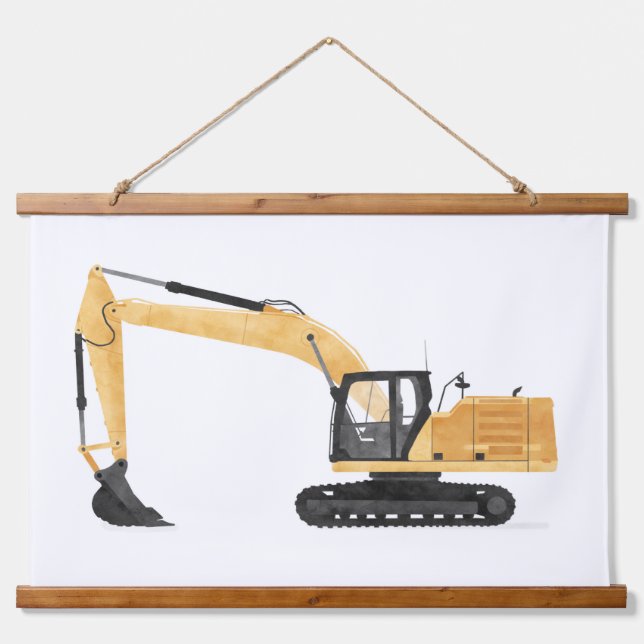 Yellow Excavator Contruction Kids Room Decor Hanging Tapestry (Front)