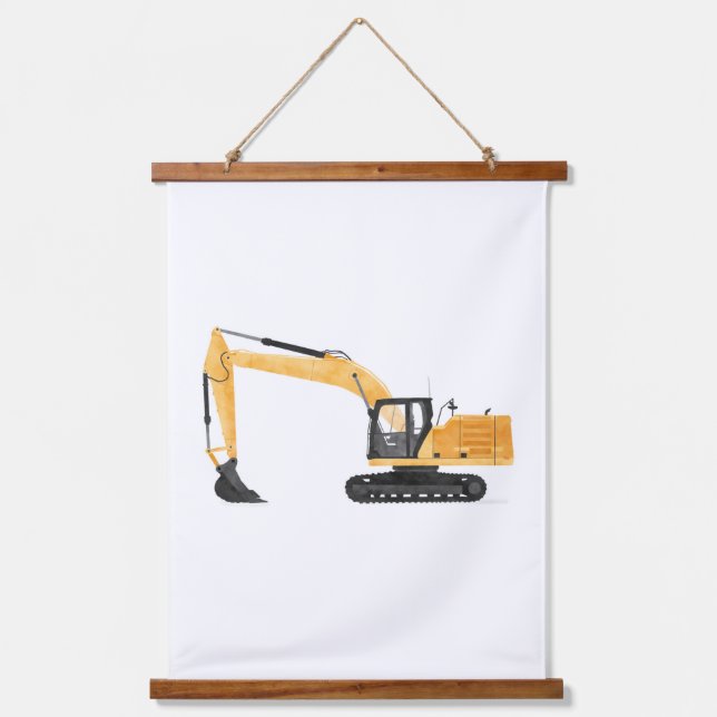 Yellow Excavator Contruction Kids Room Decor Hanging Tapestry (Front)