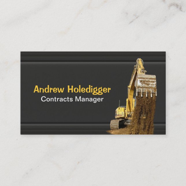 Yellow excavator on black business card (Front)