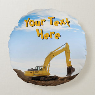 Yellow Excavator Round Pillow