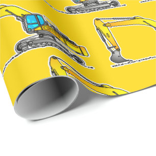 Yellow Excavator Wrapping Paper, Digger Gift Wrap