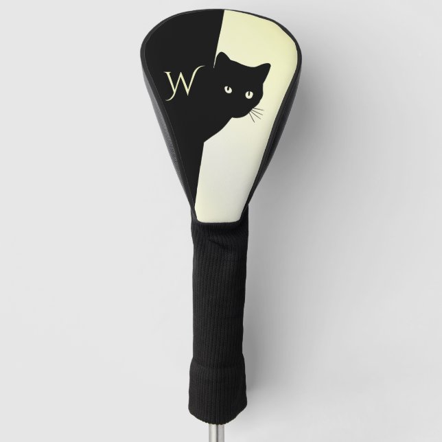 Yellow Eyed Black Cat Initial Golf Head Cover (Front)
