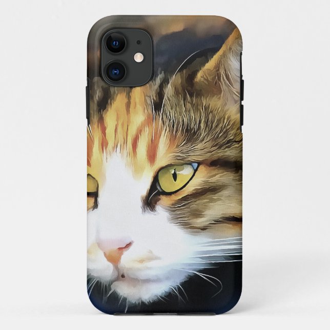 Yellow Eyed Calico Cat Realistic Pet Portrait Case-Mate iPhone Case (Back)