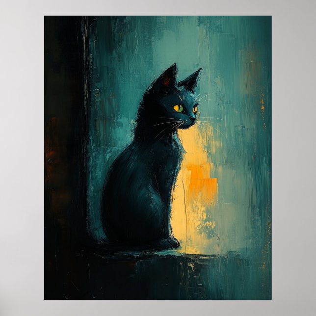 Yellow-Eyed Feline in Moody Brushwork Poster (Front)