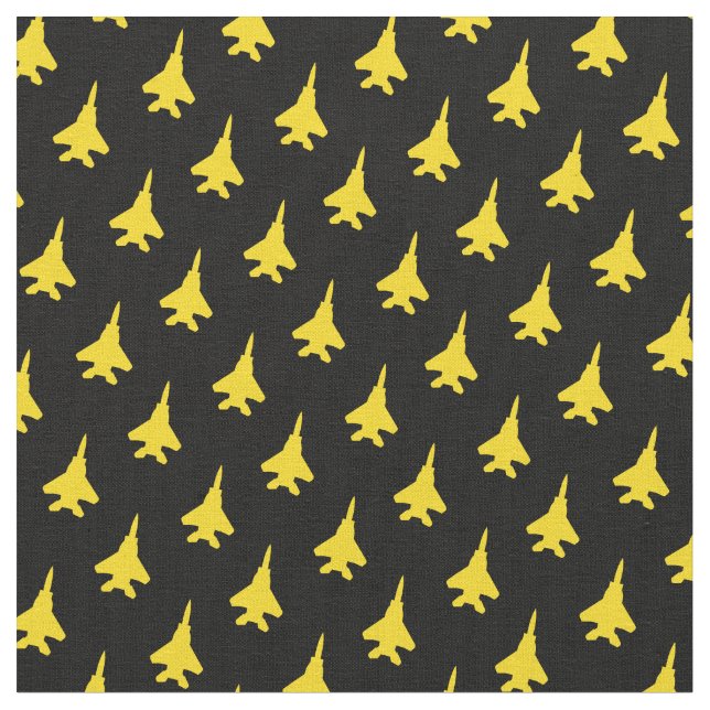 Yellow F-15 on Black 1 Inch Pattern Fabric (Close Up)