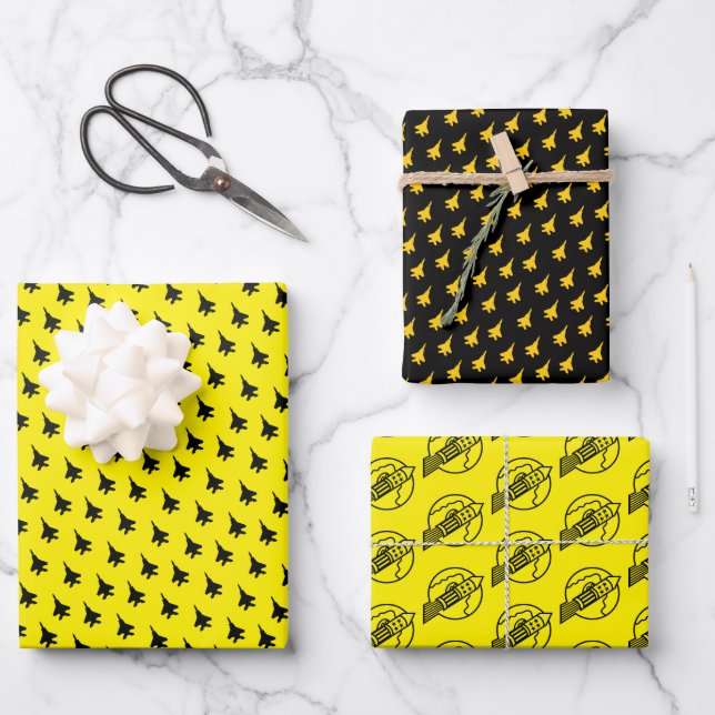 Yellow F-15E Strike Eagle Rocket Squadron Wrapping Paper Sheet (Front)