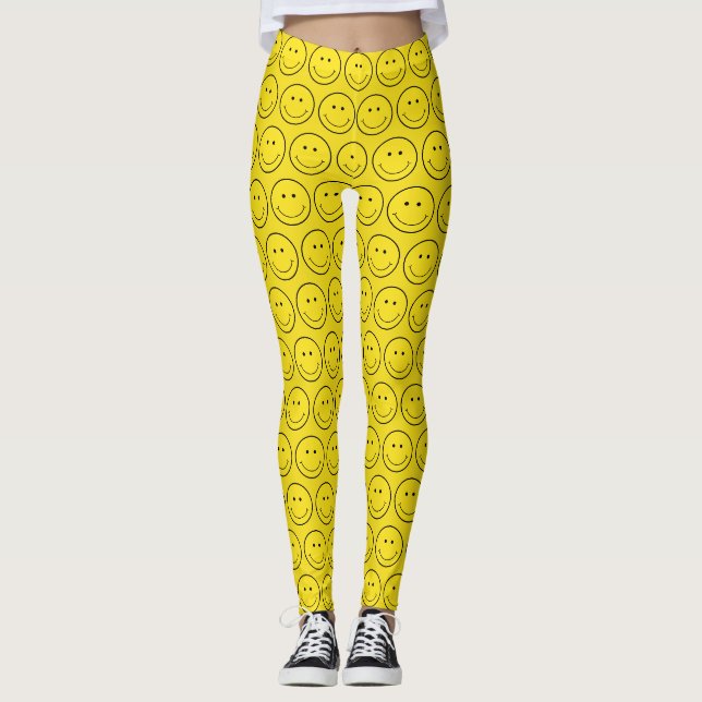 Yellow Face Smile Grinning Leggings (Front)