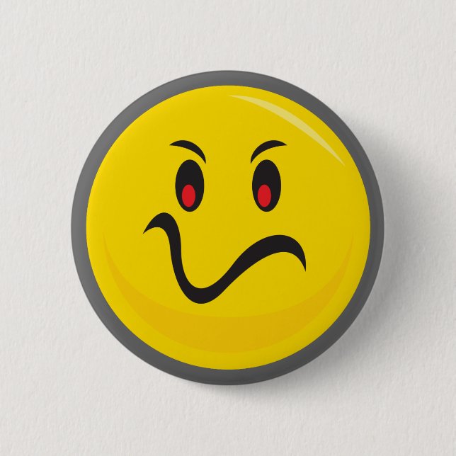 Yellow face that is annoyed 2 inch round button (Front)