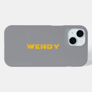 Yellow faded custom text on grey iPhone 15 case