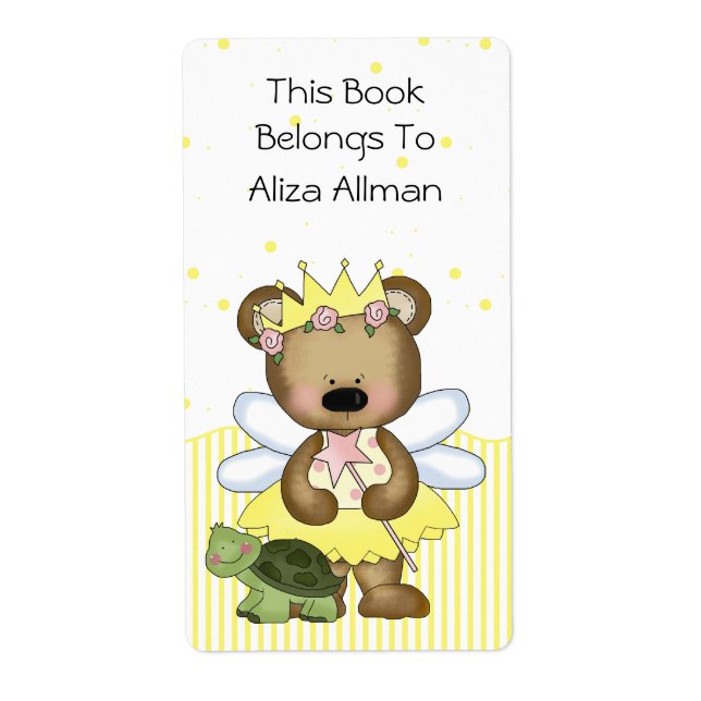 Yellow Fairy Bear Bookplate Label (Front)