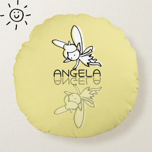 Yellow Fairy Reflection Doodle Custom Name  Round Pillow