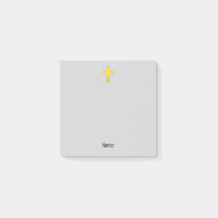 Yellow Faith Cross on Grey Name Post It Note Pad