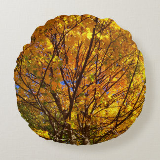 Yellow Fall Foliage Round Pillow