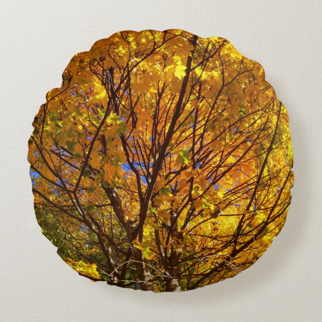 Yellow Fall Foliage Round Pillow (Front)