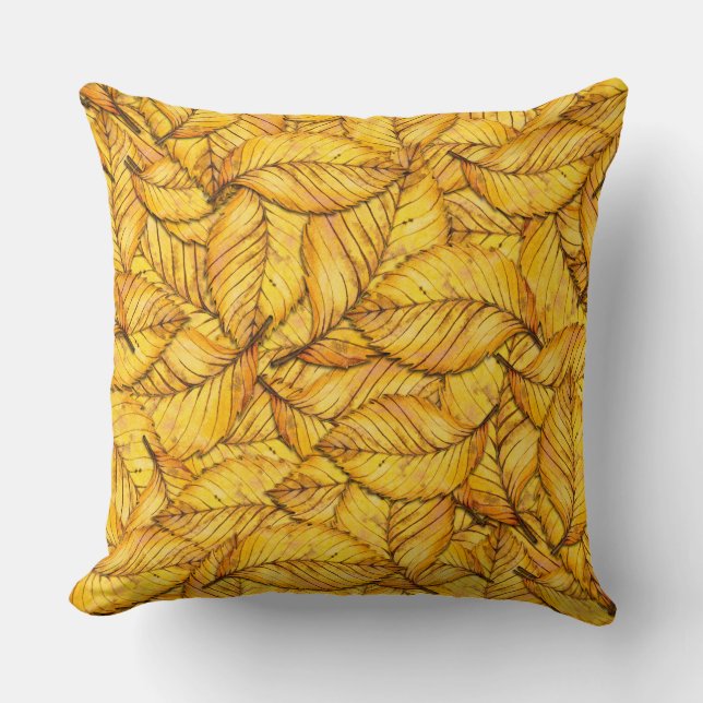 Yellow Fall Leafs Throw Pillow (Front)