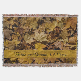 Yellow Fallen Leaves Autumn Wedding Throw Blanket