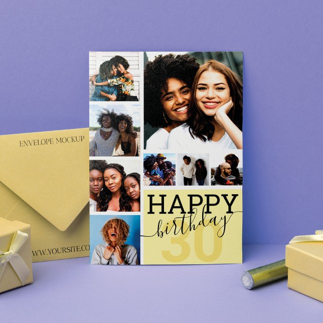 Yellow Family Friends Photo Collage Happy Birthday Card (Creator Uploaded)