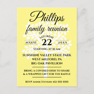 Yellow Family Reunion White Tree Silhouette Invitation Postcard
