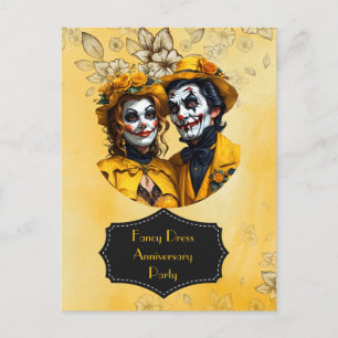 Yellow Fancy Dress caricature couple Anniversary Postcard