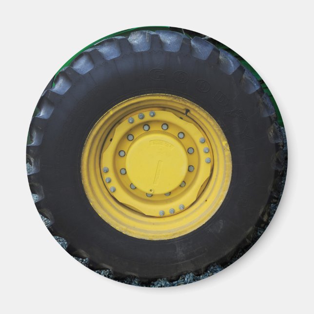 Yellow Farm Tractor Wheel Magnet (Front)