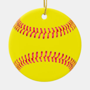 Yellow Fastpitch Softball Round Christmas Ornament