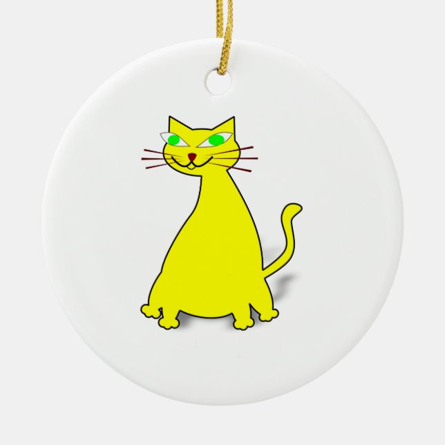 Yellow Fat Cat Ceramic Ornament (Front)
