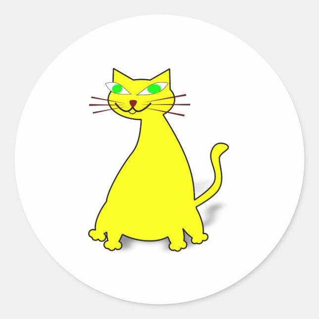 Yellow Fat Cat Classic Round Sticker (Front)