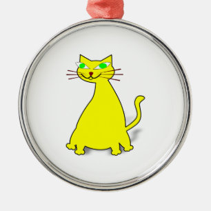 Yellow Fat Cat Metal Ornament