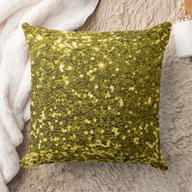 Yellow Faux Sequin Glitter Throw Pillow (Blanket)