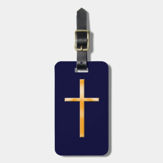 Yellow (faux stone) Religious Cross/Personalize Luggage Tag