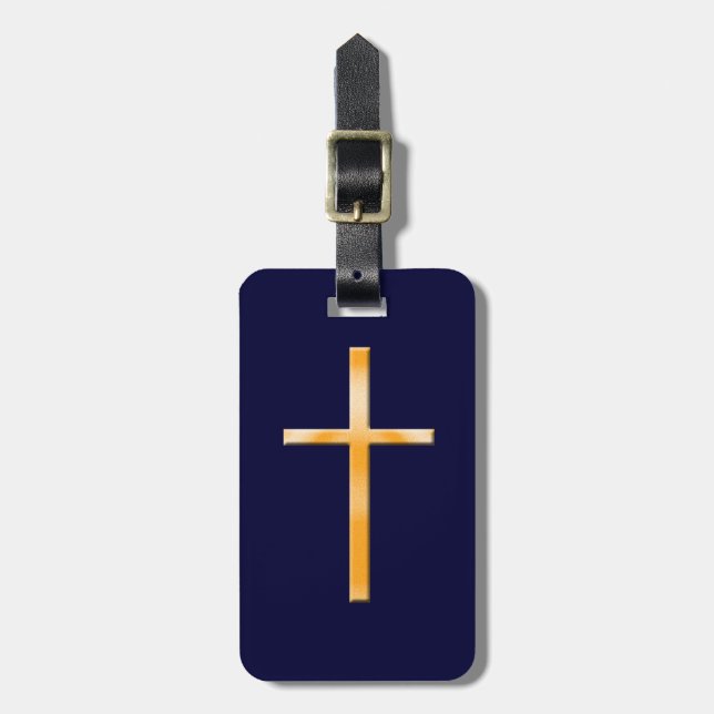 Yellow (faux stone) Religious Cross/Personalize Luggage Tag (Front Vertical)