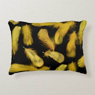 Yellow feathers pattern accent pillow