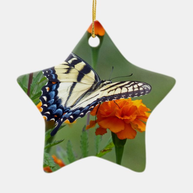Yellow female Eastern Tiger Swallowtail Ceramic Ornament (Front)