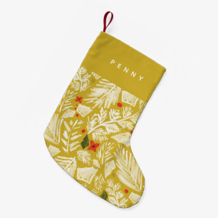 Yellow Festive Botanical Personalized Small Christmas Stocking