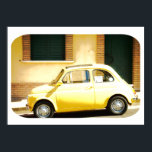 Yellow Fiat 500, Cinquecento, in Italy Poster<br><div class="desc">Shot of a yellow Fiat 500,  Cinquecento,  taken on an autumn morning in Abruzzo,  Italy. A great vintage shot of a classic car,  ideal for that retro look.</div>