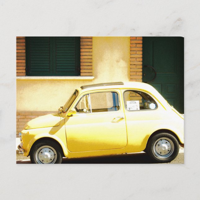 Yellow Fiat 500 in Italy Postcard (Front)