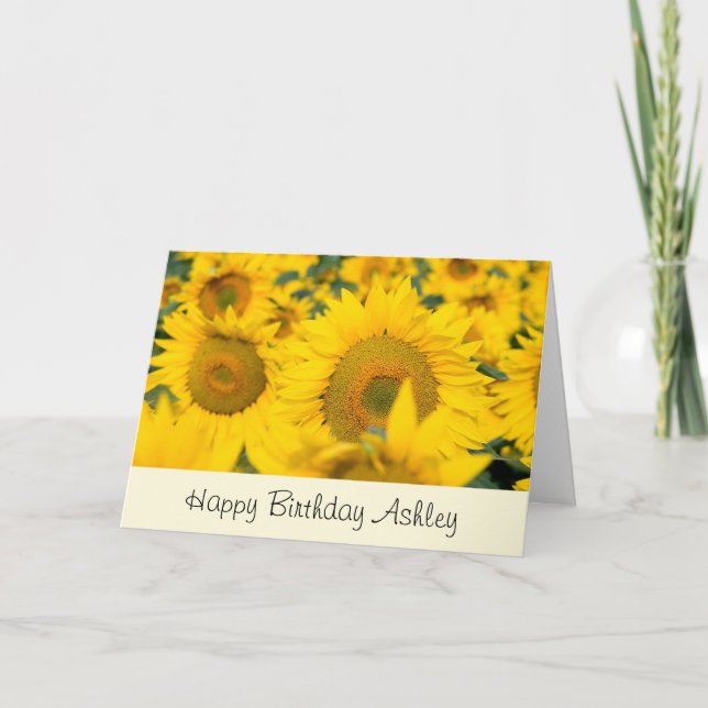 Yellow Field of Sunflowers Birthday Card (Front)