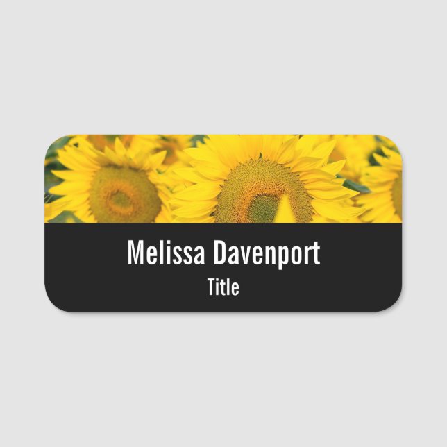 Yellow Field of Sunflowers Photograph Name Tag (Front)