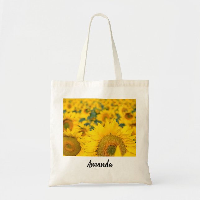 Yellow Field of Sunflowers Photograph Tote Bag (Front)