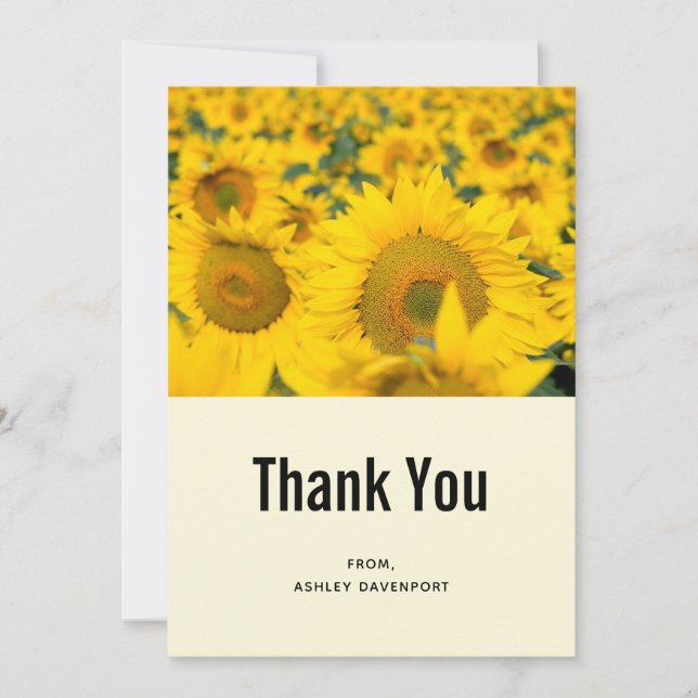 Yellow Field of Sunflowers Thank You Card (Front)