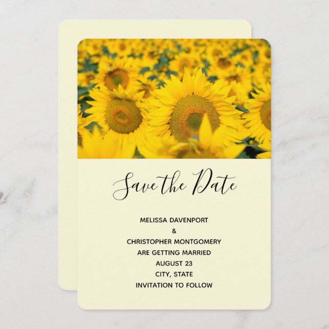 Yellow Field of Sunflowers Wedding Save The Date (Front/Back)