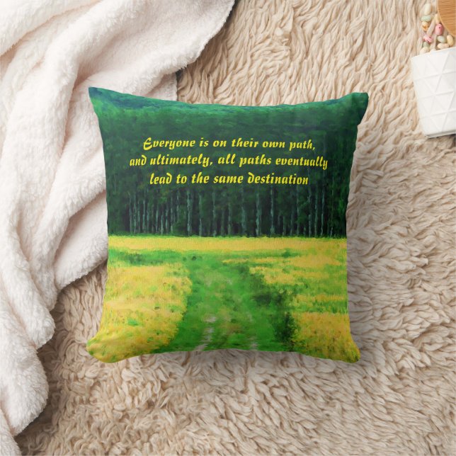 Yellow Field On The Path Inspirational Quote  Throw Pillow (Blanket)