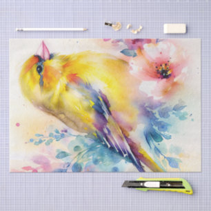 Yellow Finch Floral Watercolor Bird Tissue Paper